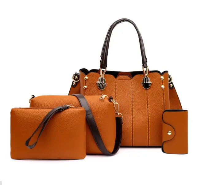 

Fashion Fabric Wholesale Tassel toy pendant Pu Leather Lady Handbag Sets ladies bags designer 4 piece handbag set