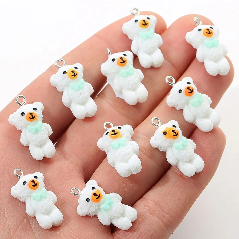 

Cute White Brown Resin Teddy Bear 3D Charms Pendants For Jewelry Making DIY Kawaii Cartoon Bear Jewelry Accessories, Picture