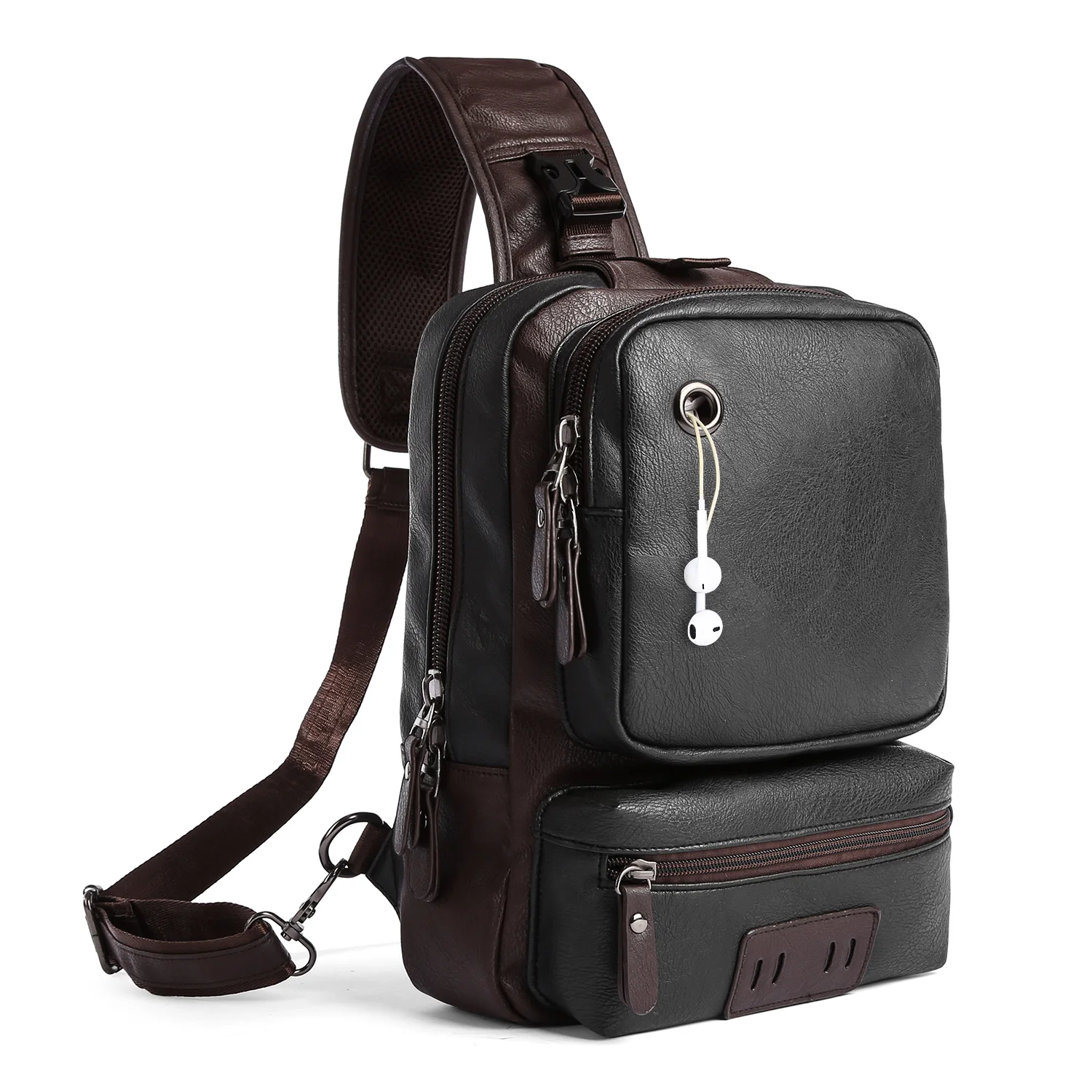 

Hot Sale men Crossbody chest bag wholesale high quality PU waterproof long handle shoulder bag, Black, brown, dark blue