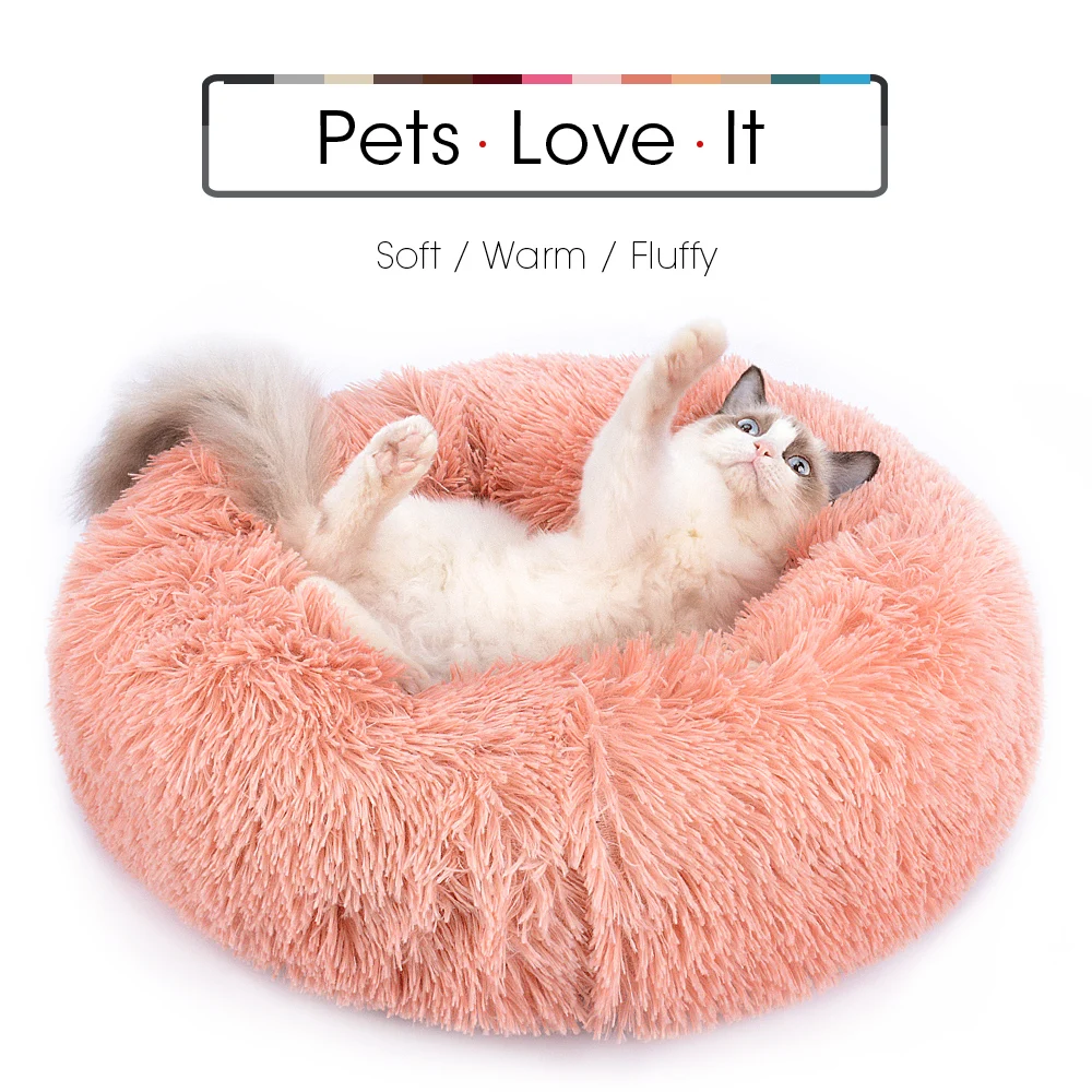 

Plush Pet Bed Cat Super Soft Bed for Dogs Kennel Dog Round Winter Warm Sleeping Puppy Cushion Mat Portable Cat Supplies, 14 colors