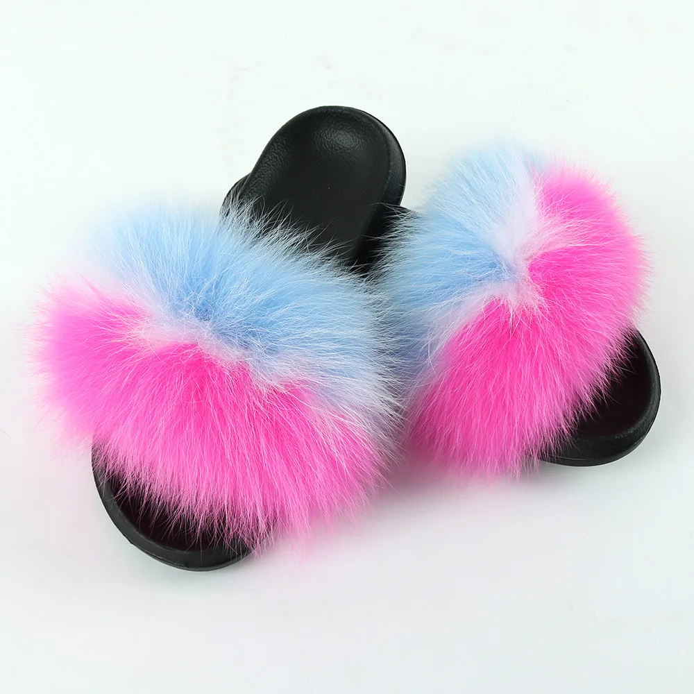 

Customized indoor and outdoor ladies flat funny fux fur sliders
