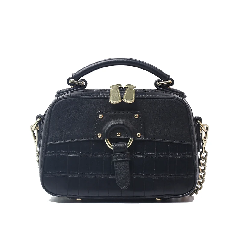 

2021 Latest PU Leather Handbag Fashion Useful Two-end zipper Bag Horizontal grain leather bags elegant, Black