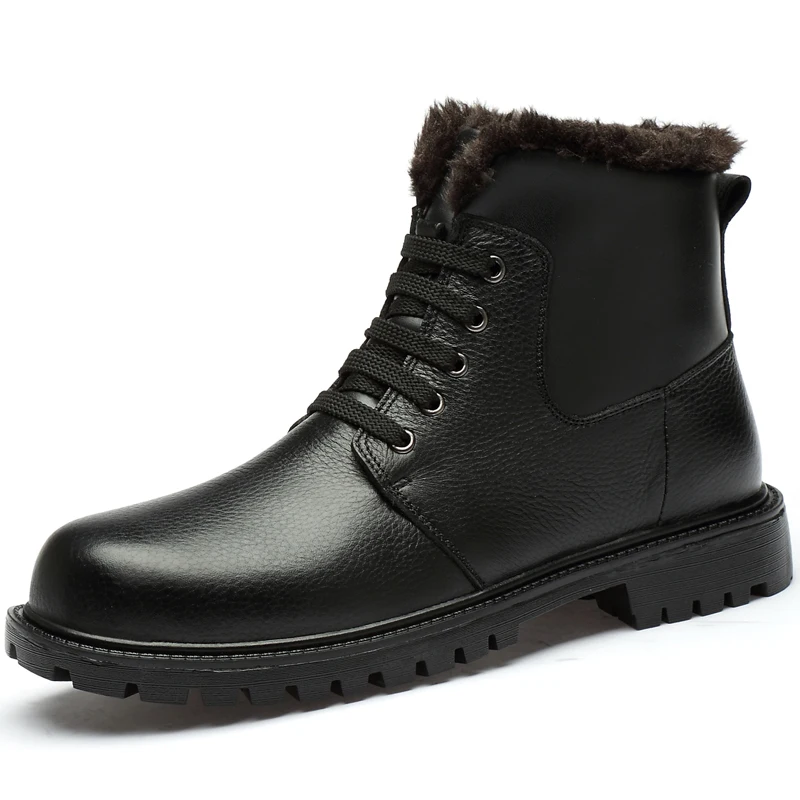 

Large size high top snow shoes men good quality genuine leather shoes men hiking boots shoes, Black, black mesh, black cotton