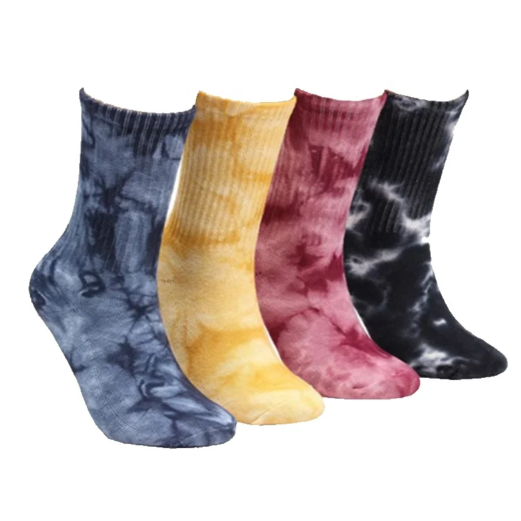 

New Fashion Terry Skateboard Couple Custom Cotton Sports Crew Tie dye Socks, Multi colors