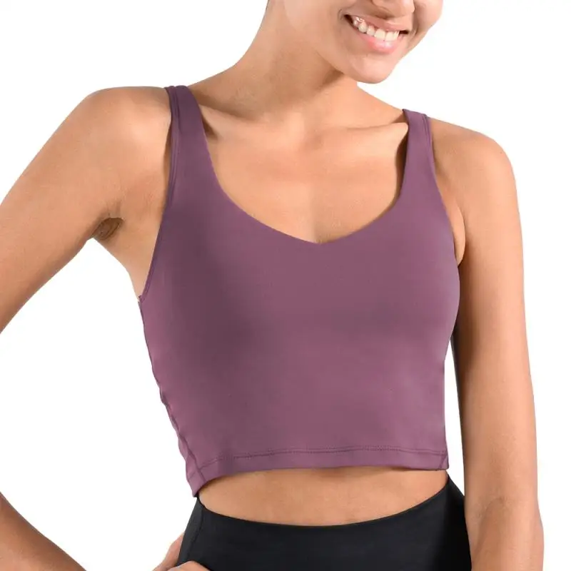 

SY0706 amazon Women's V Neck Pure Color print  Sports Bra Gym Fitness Padded Active Wear Yoga tank brami top vest