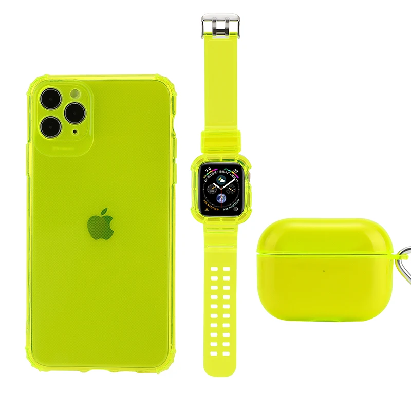 

3 in 1 Set Colorful Soft TPU Watch Band Set with Airpods 1/2 or Pro Case+ Phone Case