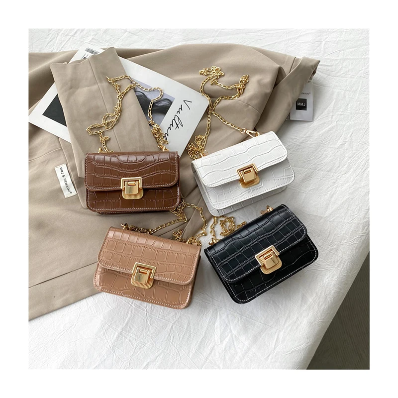 

Luxury Chains Shoulder Crossbody Purses Stone Pattern Handbags for Women 2021 Alligator Women Hand Bags