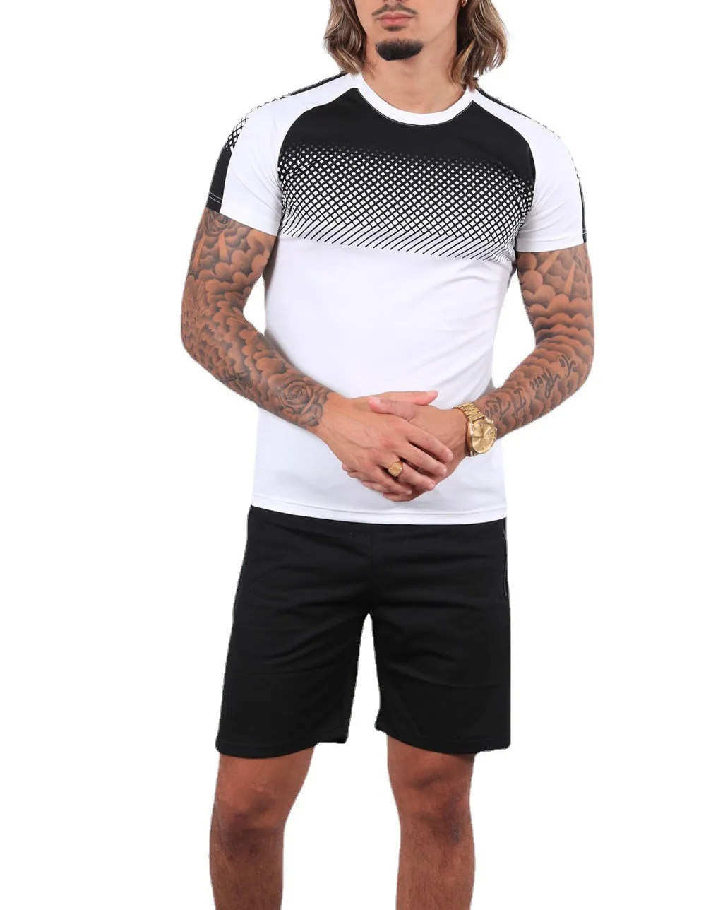 

Summer 2022 T-Shirt Stretch Fitness Sport Sweatsuit 2 Piece Men Custom Tracksuit Jogger Slim Fit Two Piece Men'S Shorts Sets, Customized color
