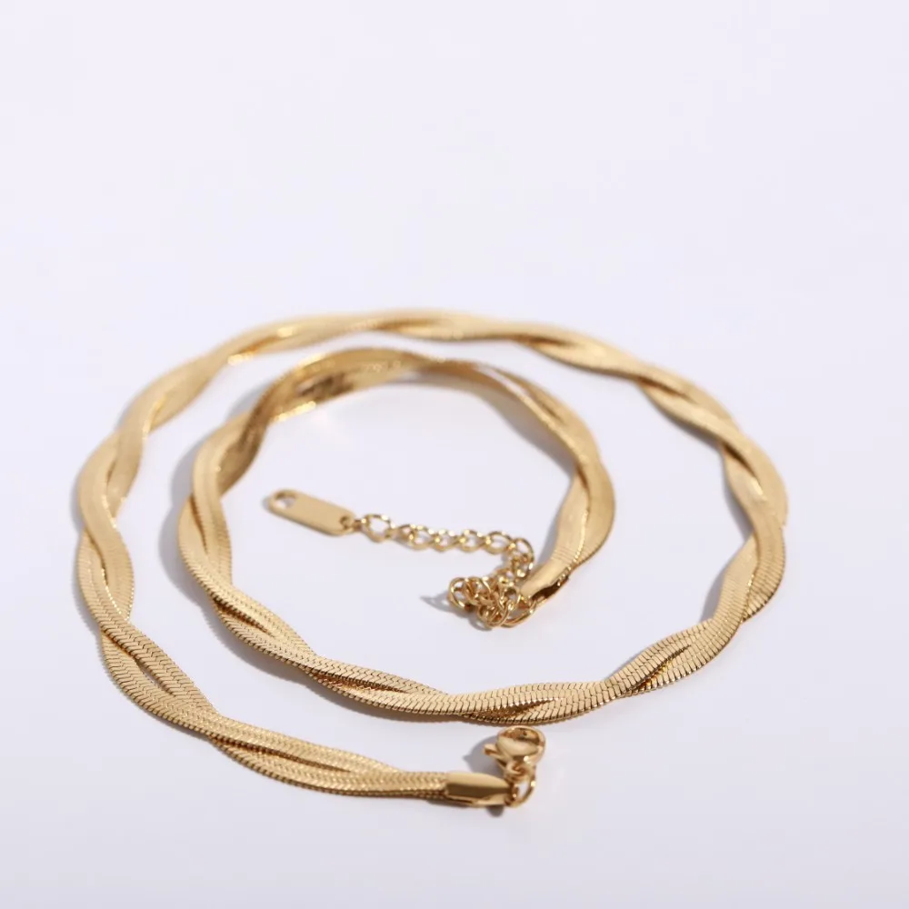 

Unique Herringbone Twisted Snake Chain Clavicle Necklace Gold Silver Color Double Layer 316L Stainless Steel Necklace