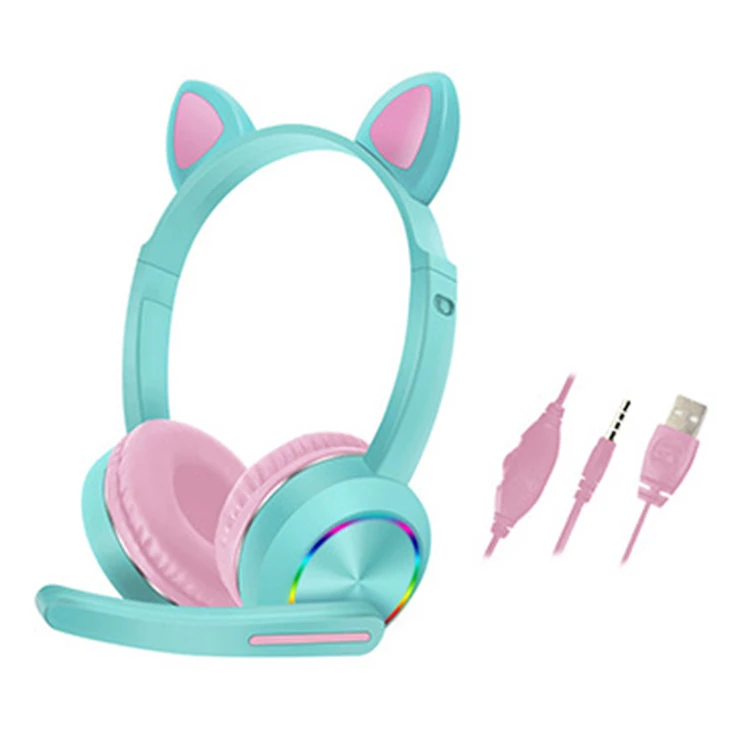 

New Style LED Lighting Cute Foldable Cat Ear Headphone AKZ-020 Luminous 3.5mm Gaming Wired Headset with Mic