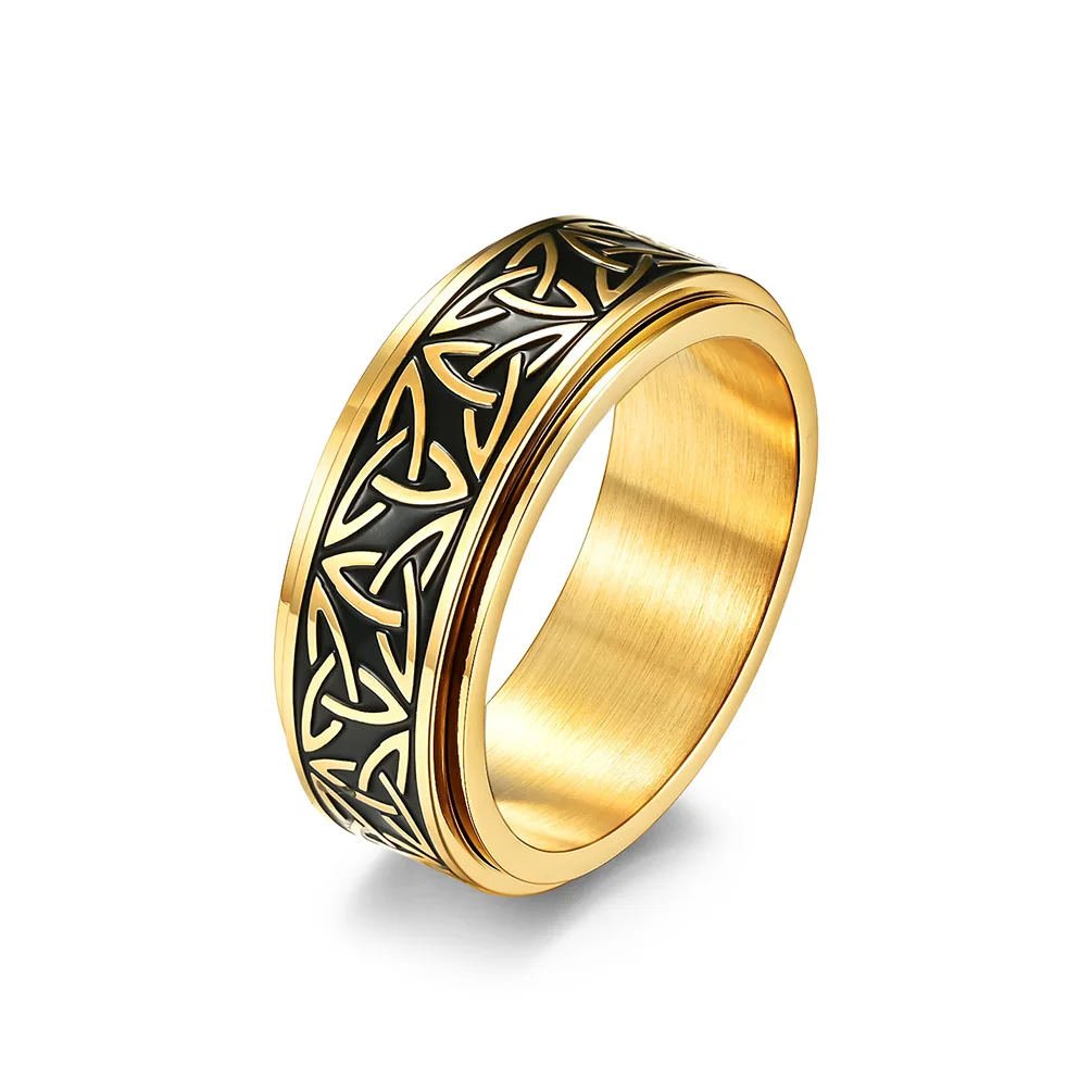 

High Quality New Design European Celtic Knot 316L Titanium Stainless Steel Rotatable Vintage Ring For Men