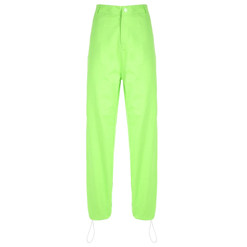 2019 Autumn Fashion Hip Hop Fluorescent Green Solid Casual Loose ...