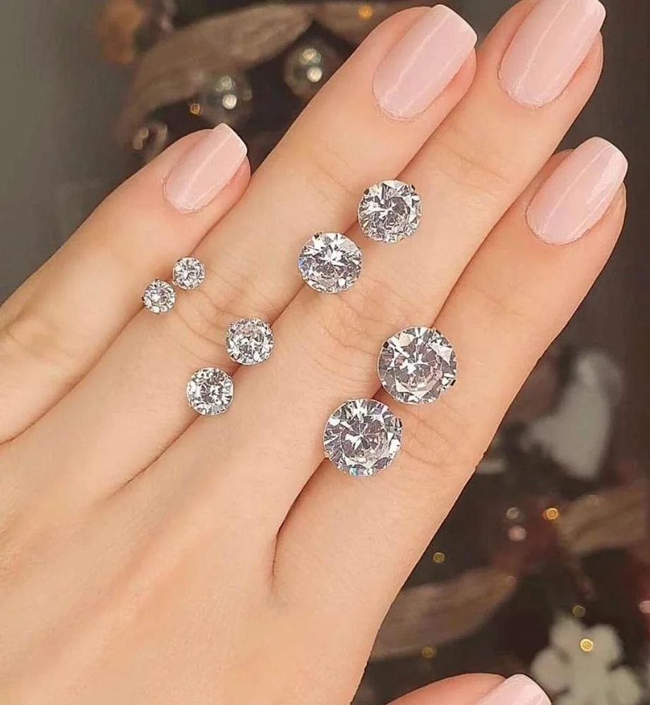 

clear diamond Square earrings heart round stud earrings