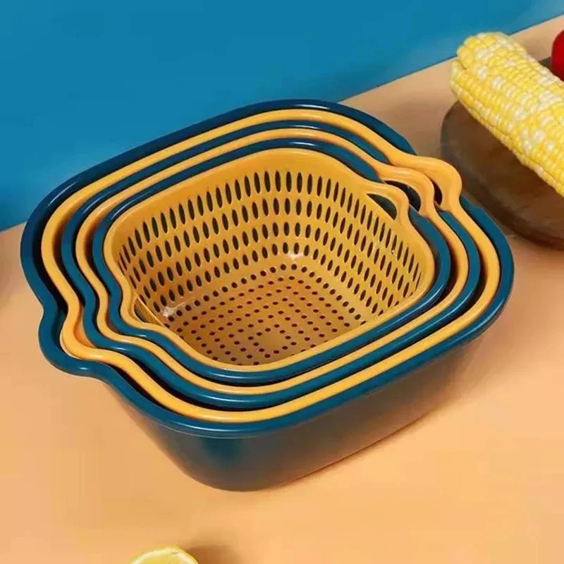 6 Piece Kitchen Drain Colander Multifunctional Drain Basket for Washingand Storing Fruits and Vegetables Plastic Drain Basket