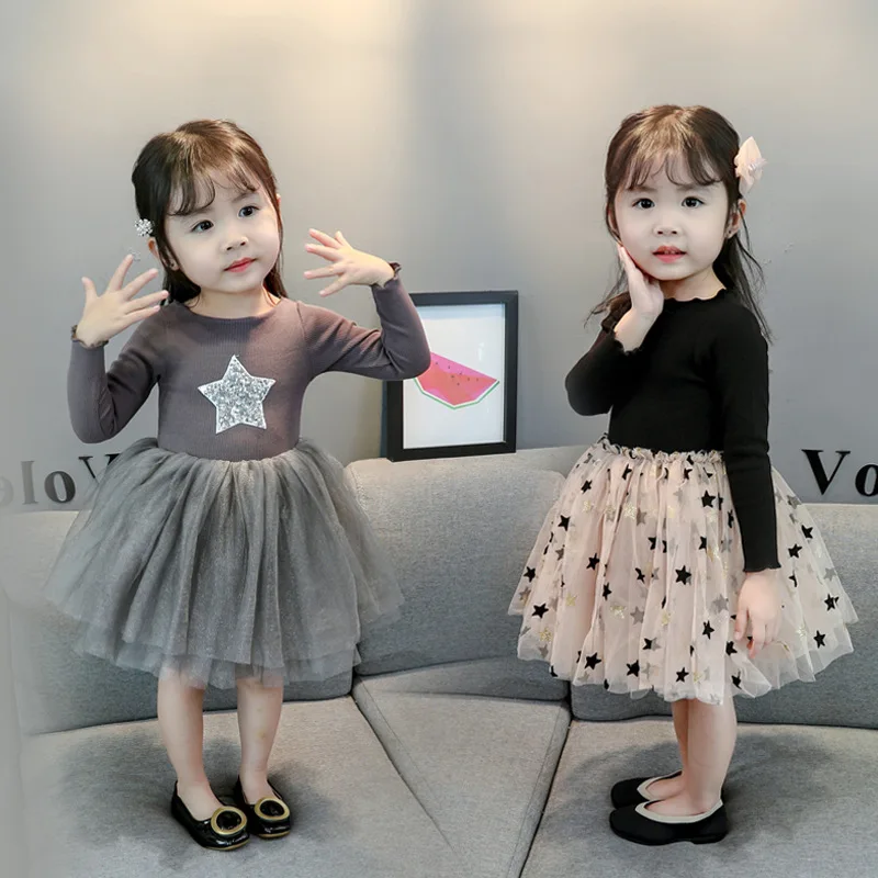 

Summer and Autumn new clothes 1-4years kids long sleeve dress star print cute little princess dress, As pictures