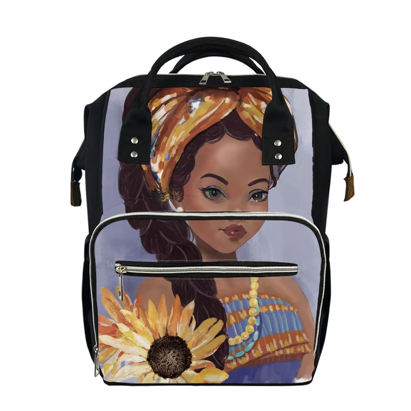 

3D Custom Print African Woman Tribal Traditional Mother Diaper Bag for Baby Care Travel Tote Handbags Waterproof Mom Backpacks, Customized colors