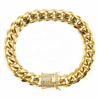 

High Quality Gold Plated Stainless Steel Men Bracelet With Zircon Paved Fashion Cuban Link Bracelet