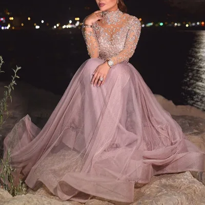 

Women's Sparkling Dress Mock Neck Sequin Chiffon See-Thru Evening Gown Dinner Party dress, Picture color