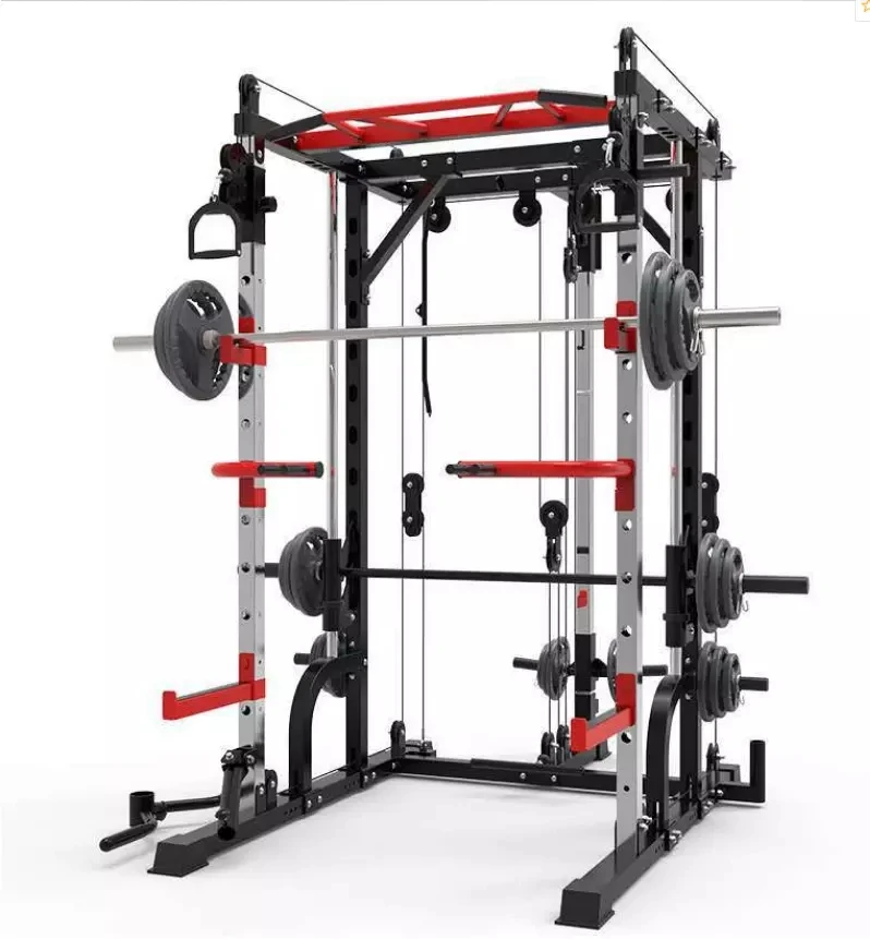 

Multi-functional Fitness Equipment Smith Machine Crossover Training Power Rack, Red+black