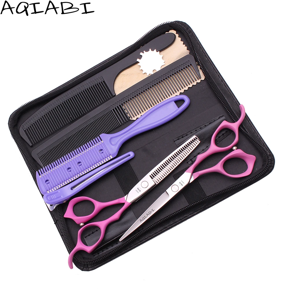 

Professional Barber Scissors Set 6'' AQIABI JP Stainless Thinning Shears Hair Cutting Scissors Pink A1024