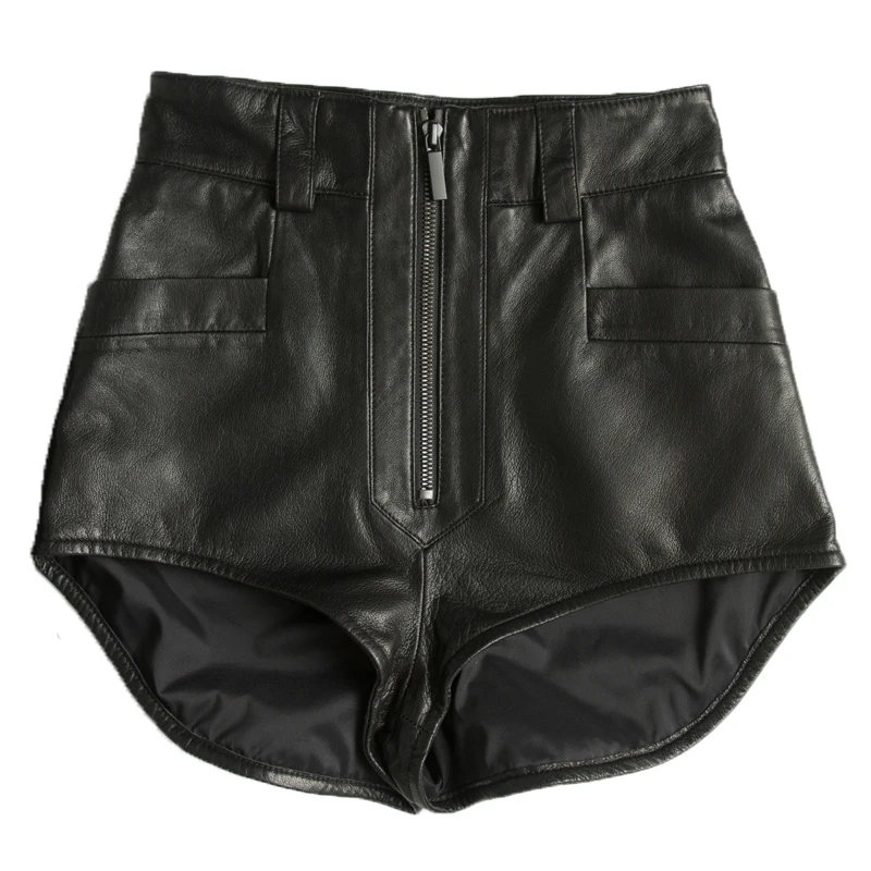 

Genuine sheepskin fashion hot short pants summer street wear short pants women shorts pants, Black