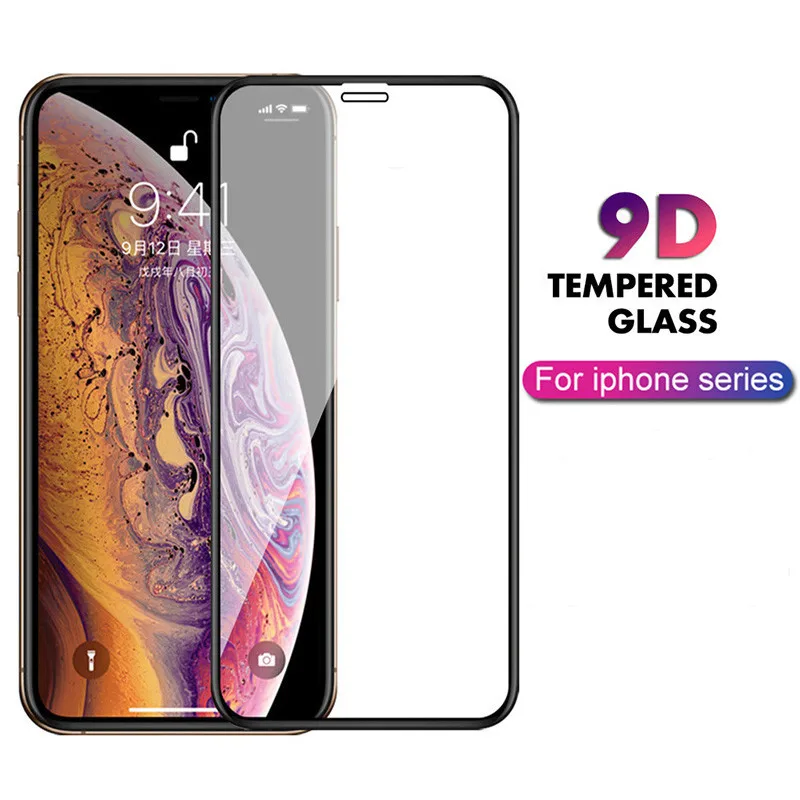 

9D Screen Protector Tempered Glass Black Edge for iPhone 12 Pro, Pro Max, Mini, Black frame + high transparent tempered glass