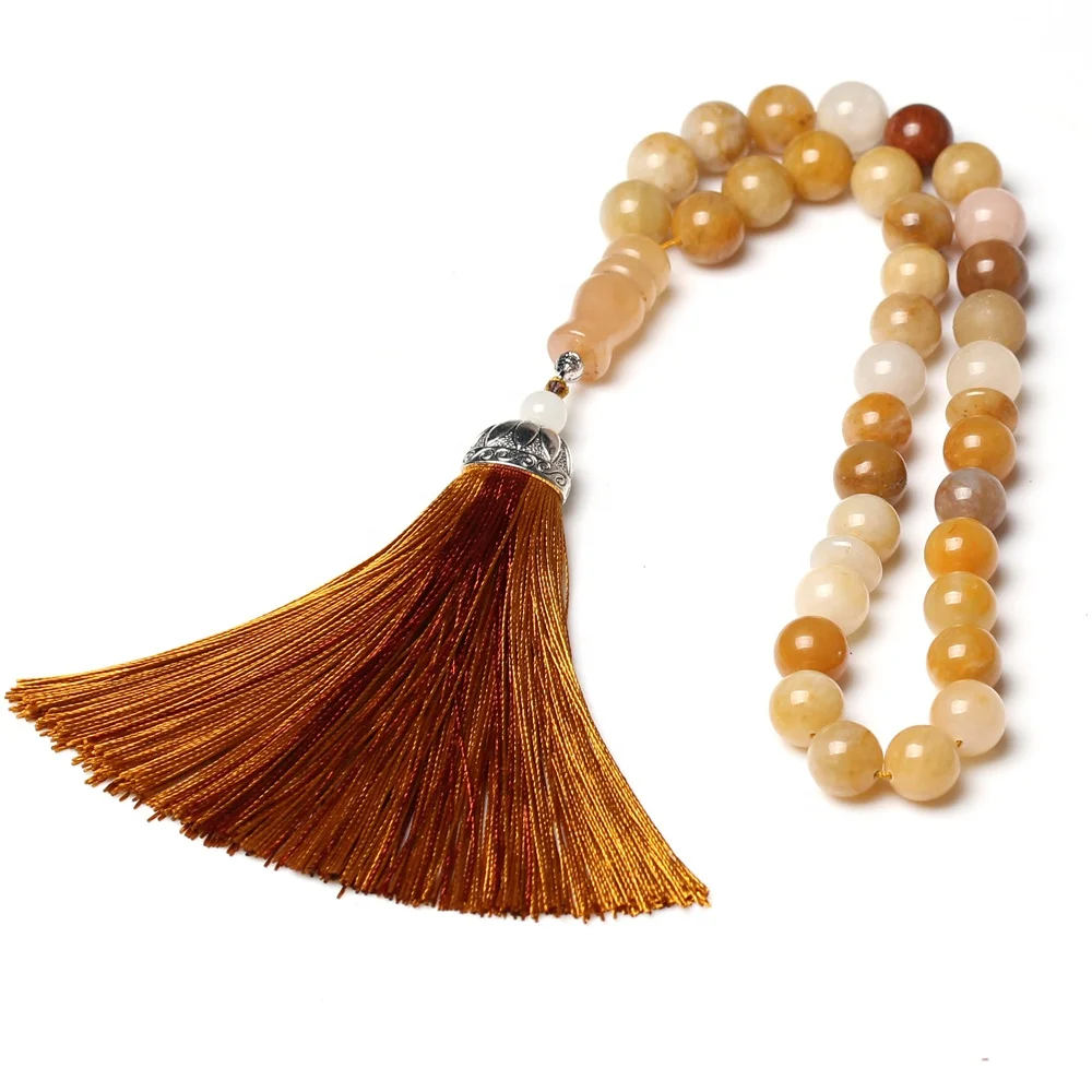 

High quality natural yellow jade muslim prayer beads stone tasbih 33