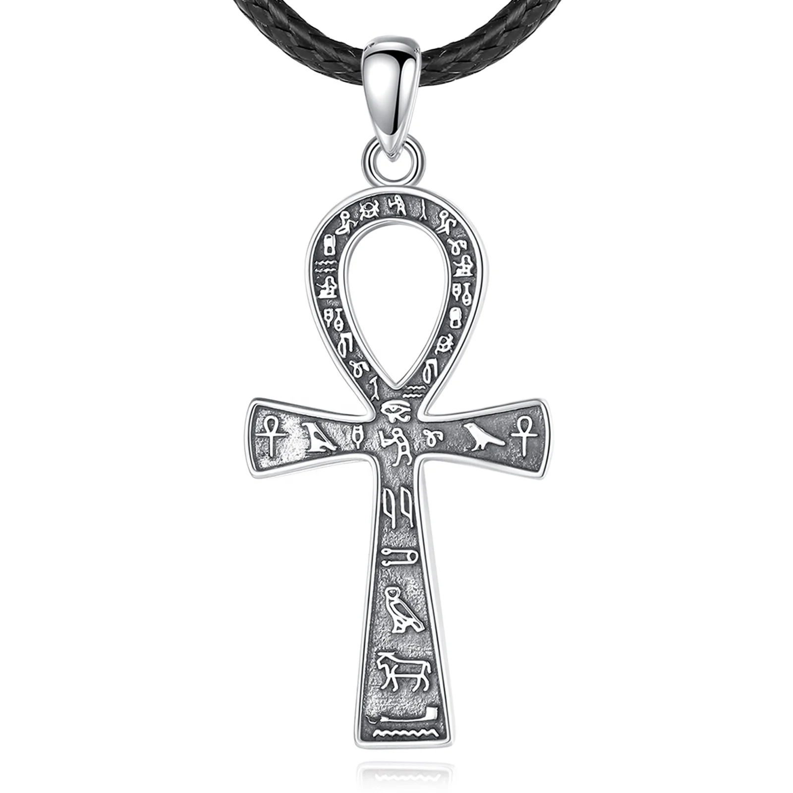 Wholesale Factory Price 925 Sterling Silver Jewelry Immortal Life Symbol Ankh Cross Pendant Necklace for Men