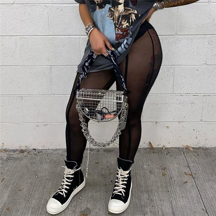 

2022 new arrivals going out clothes black mesh leggings butt pants for women elegant, Picture