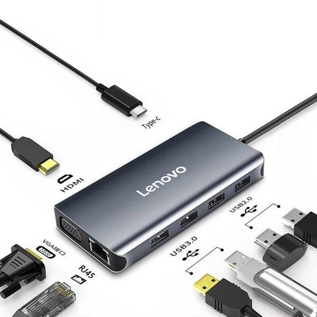 

8 In 1Type C USB3.0 Hub VGA HD MI Gigabit Ethernet interface Adapter Docking Station for MacBook Pro and Laptops, Gray