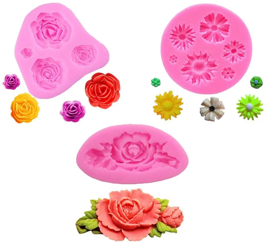New Pink Rose Flower Silicone Cake Making Mould Sugarcraft Decorating Tools AA 