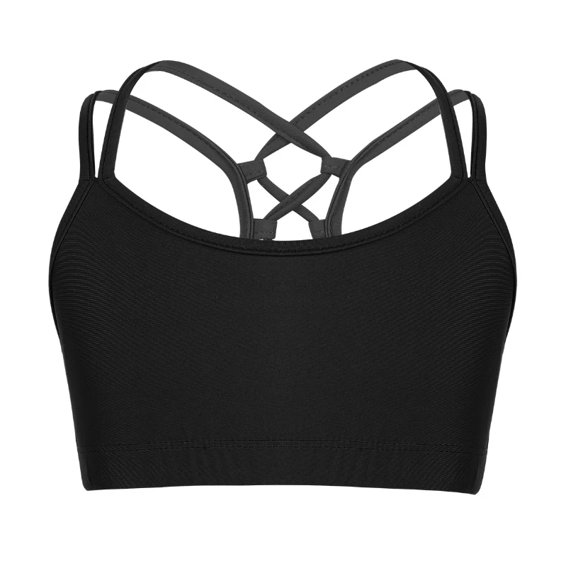 

iEFiEL Kids Girls Solid Cirss Cross Back Fitness Yoga Sports Bra Crop Top for Ballet Dance Stage Performance