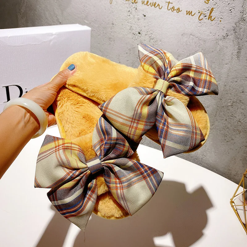 

Faux Slide Slippers Colorful Cross Body Shoes Soft Comfort Footwear Shoe Cute With Bow Winter Fur Home Customize Fur Slipper