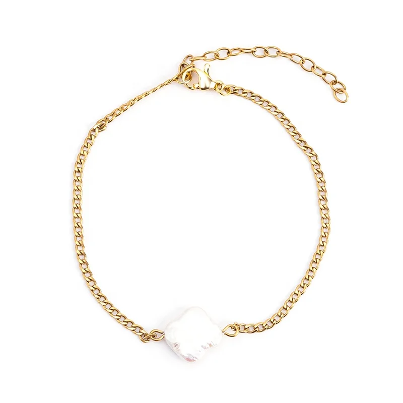 

Four Clover Shell Mini Cuban Link Bracelets For Women Girl Female Trends 2021 Gold Jewelry, Steel