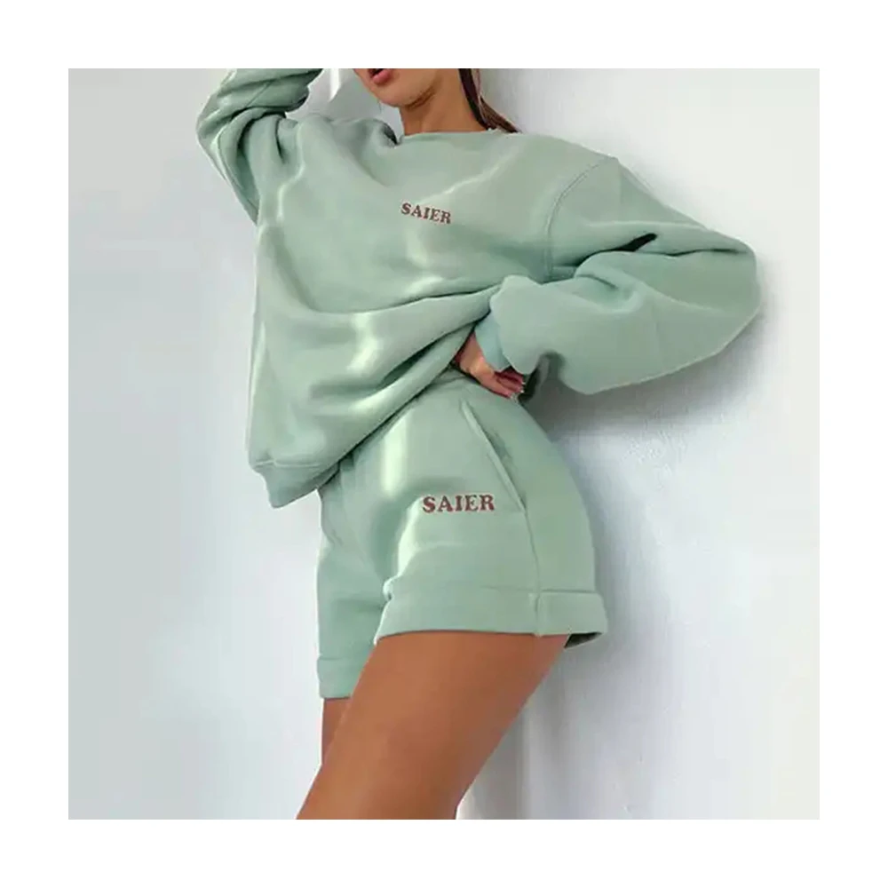 

Custom logo shorts sweat suits female sweatshirts and shorts set causal sweatshirt short set women