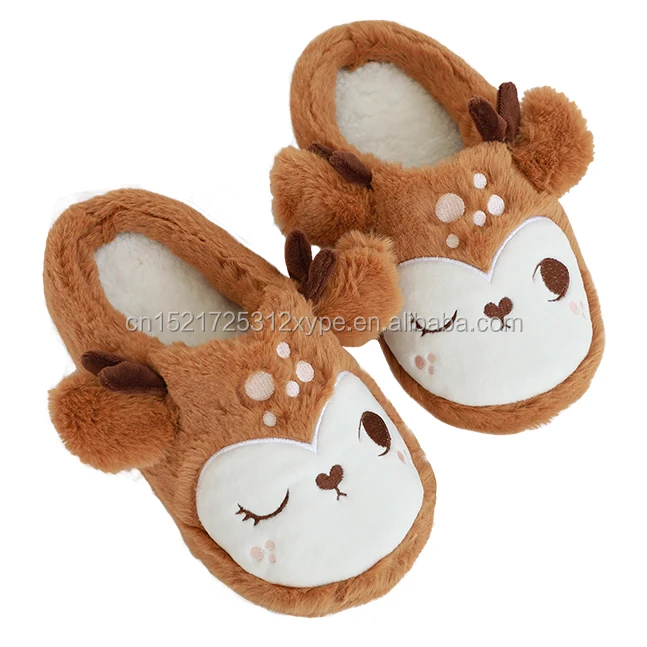 

OEM winter super soft pink deer slippers plush indoor bedroom couple style, As pictures