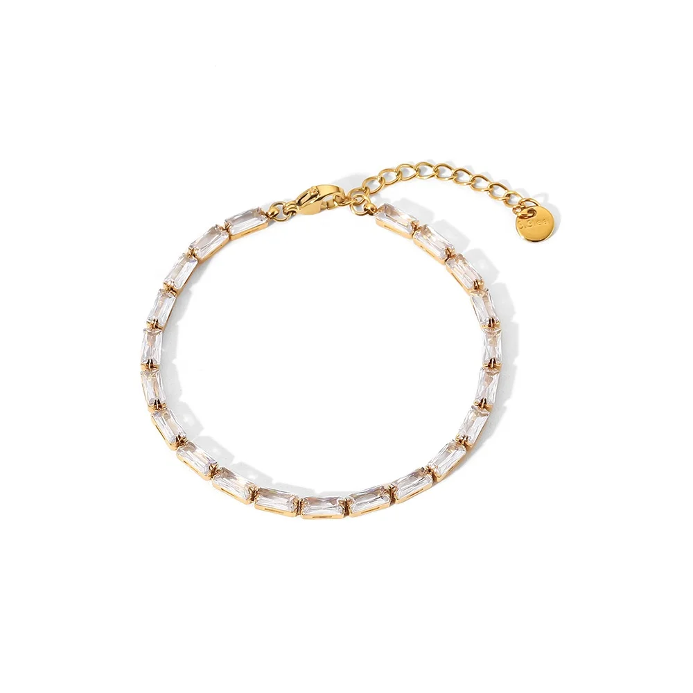 

White Color Cubic Zirconia Circling Setting 18k Gold Plated Stainless Steel Bracelets For Woman