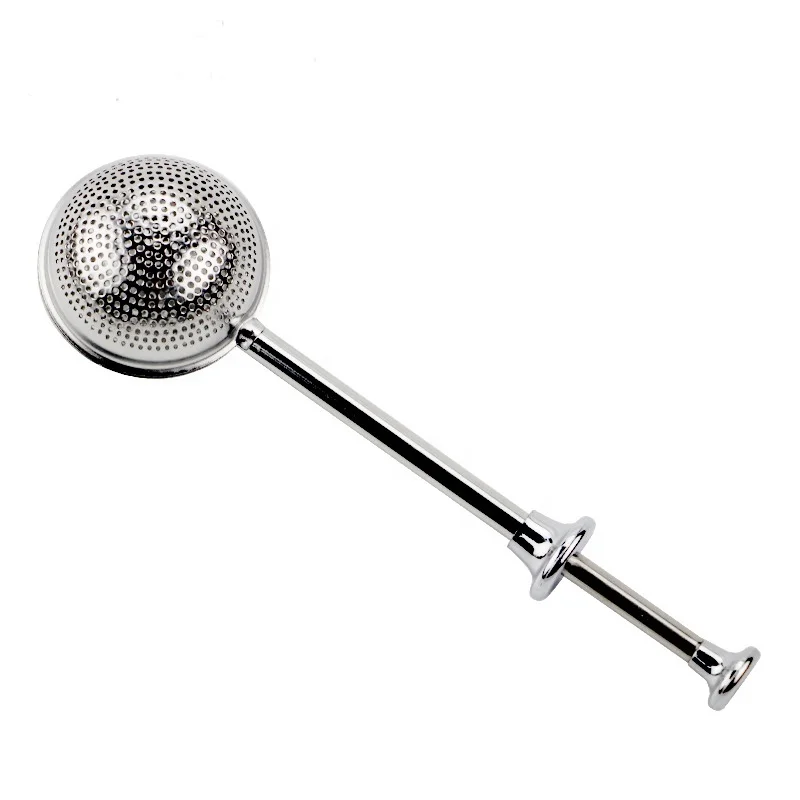 

Wholesale style Tea residue leakage factory 304 stainless steel telescopic push tea ball filter tea maker infuser, Silver and golden