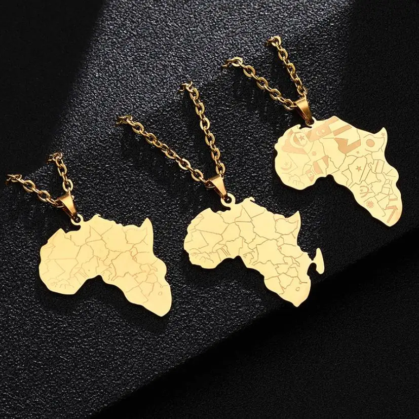 

High Quality Hip-hop Style necklace stainless steel Africa Map Pendant Necklaces Gold Color Jewelry For Women Men free shipping
