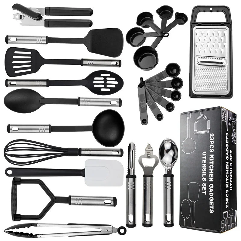 

Professional Stainless Steel Silicone Kitchen Utensils Set Nonstick Household Spoon Silicone Spatula Cooking Tool, Black,red