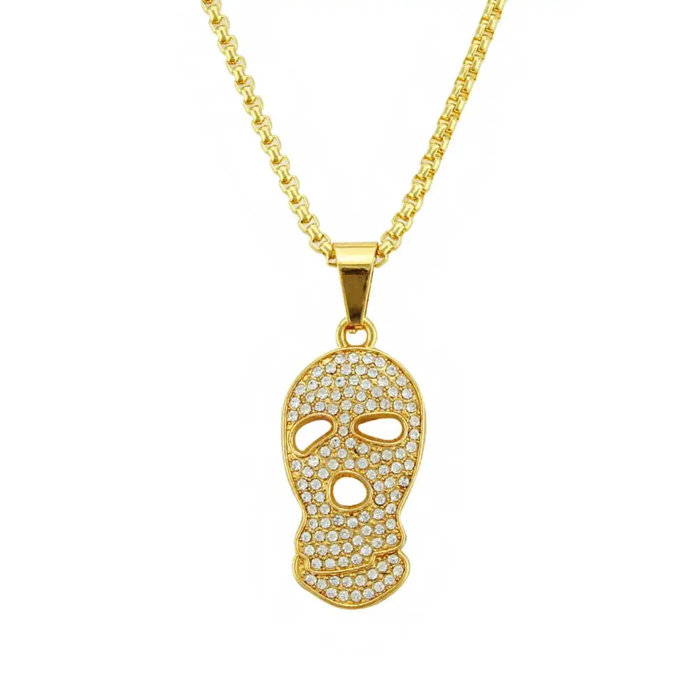 

Fashion Iced Out Diamond Skull Pendant Long Necklace Men HipHop Jewelry, As shown in the picture