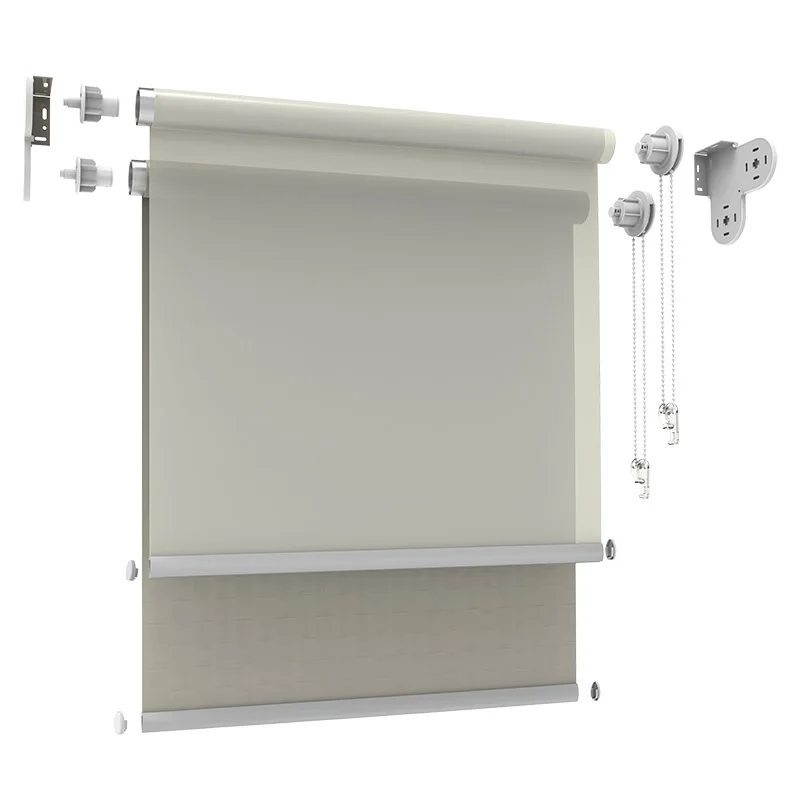 

New Design Double Layer Bracket Light Filtering Sunscreen & Blackout Persianas Enrollables Dual Roller Blinds
