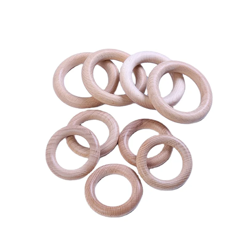 

High Quality Natural Beech Wood Teething Beads Wooden Ring Children Kids DIY Wooden Jewelry Making Crafts