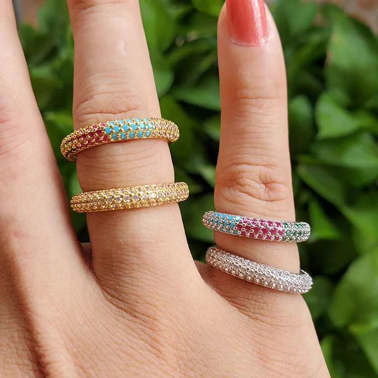 

RM1156 Fashion Copper with Cubic Zircon Circle Women Rings,Trendy Brass with colourful CZ ladies Rings
