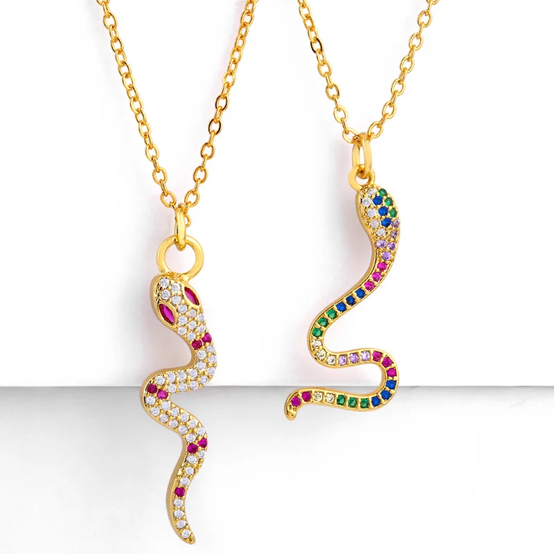 

Trendy Fashion Lady Jewelry Unique Design Rhinestone Accessories gold Multicolor Crystal Snake Pendant Necklace
