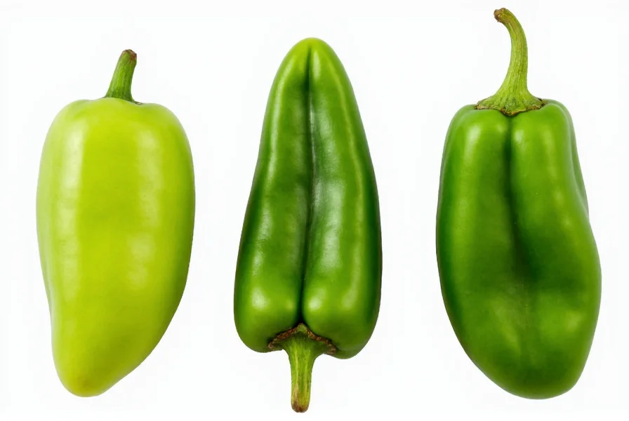 Comparison of different green chili varieties including Hatch, Anaheim, and Poblano peppers side by side