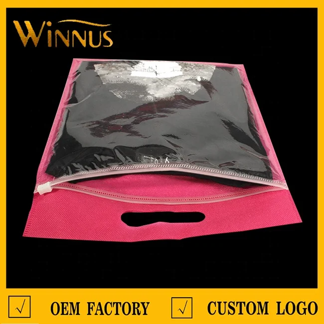 
custom logo print yoga clothing swimwear black white clear plastic ziplock packing bag handle non woven bag with zipper 