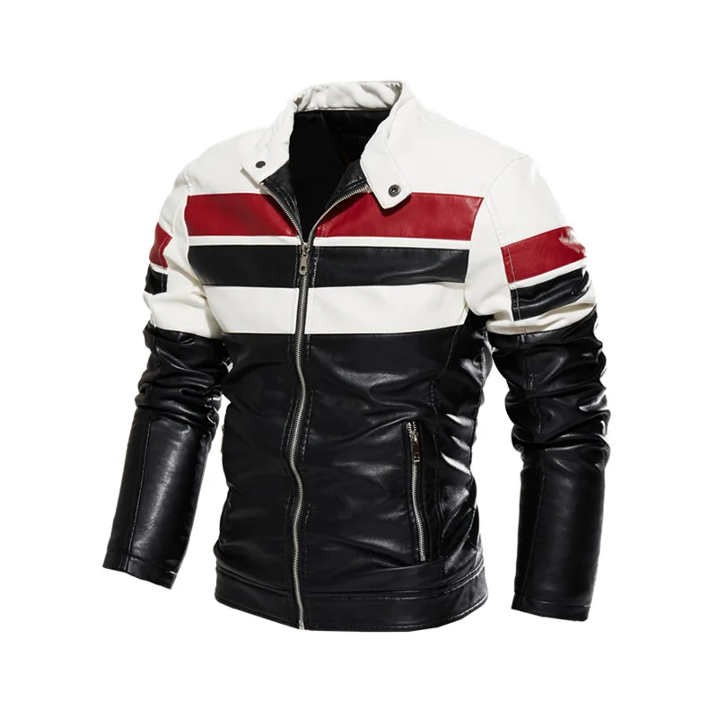 

Casual Cross Zipper Motorcycle Jacket Retro Racing Leather Motorcycle Jackets, Black/red