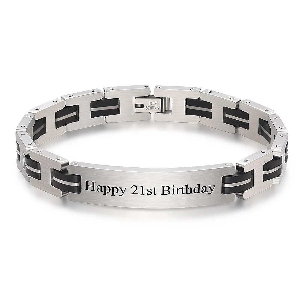 

Birthday Memorial Gifts Custom Engraved metallic Bracelet Pulseras de hombre Stainless steel Men's Bracelet