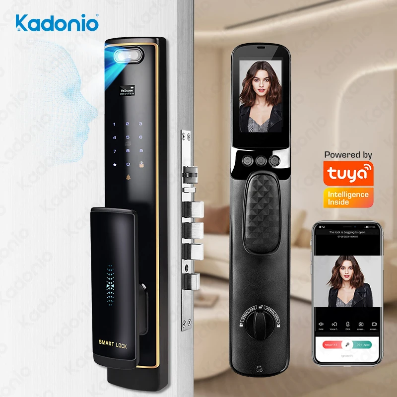 

Kadonio Built-in Camera APP Remote Control Fingerprint Face Recognition Smart Door Lock With Doorbell